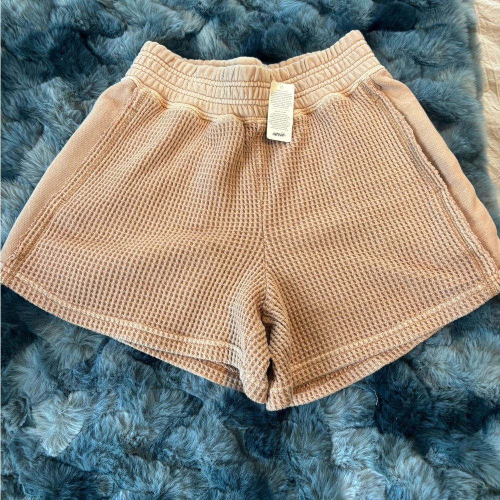 Aerie Tan Athletic Shorts with Textured Fabric